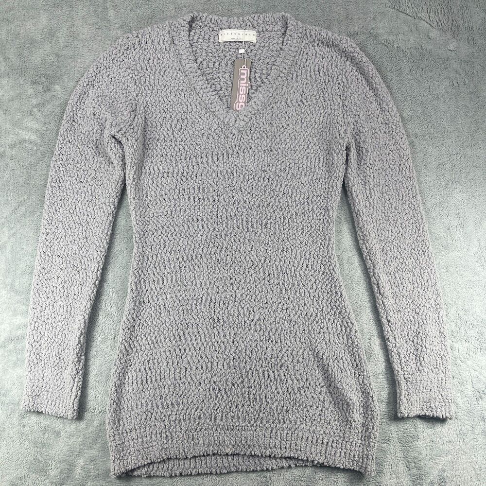 Missguided Sweater Dress Women Large Gray Cable Knit V-Neck Long Sleeve Pullover